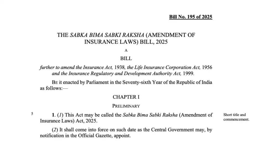 Sabka Bima Sabki Raksha (Amendment of Insurance Laws) Bill 2025